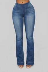 Start Something Mid Rise Flare Jeans - Medium Blue Wash